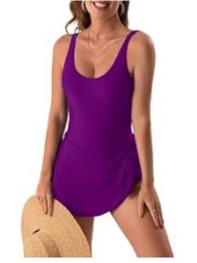 Eomenie One Piece Magenta Swimdress with Tummy Control and Side Knot